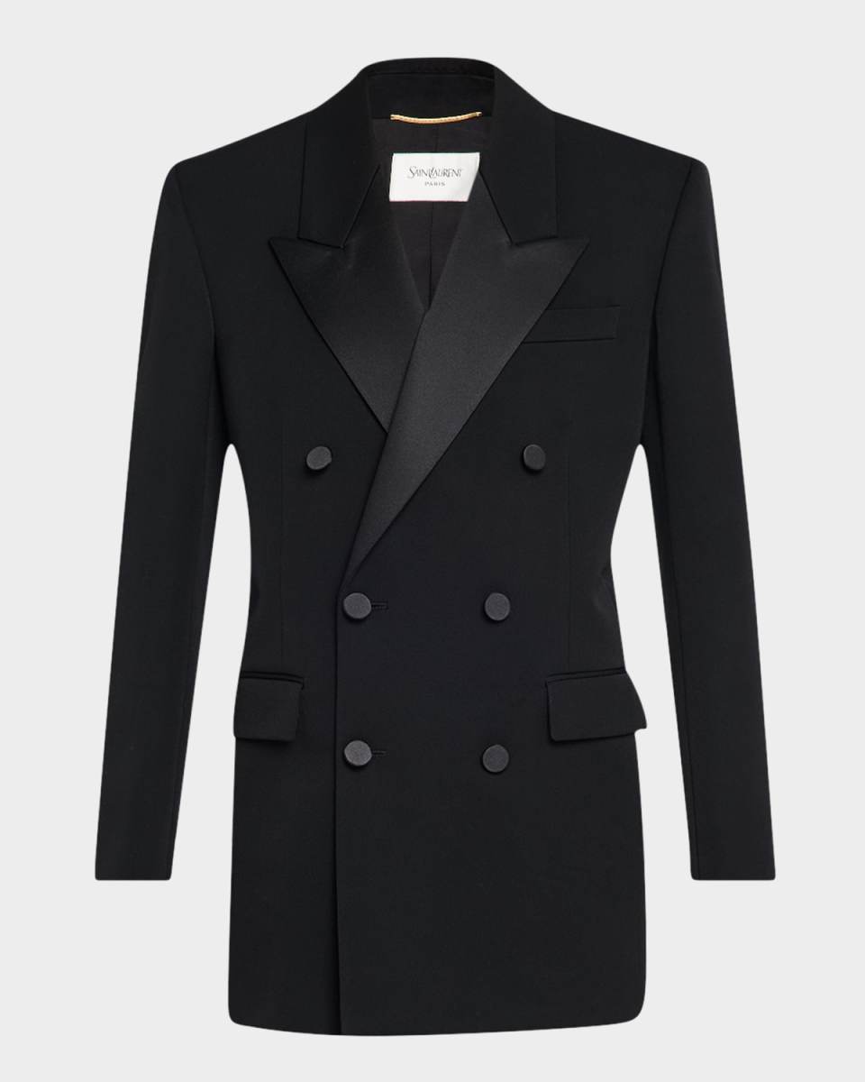 Satin Lapel Double-Breasted Jacket